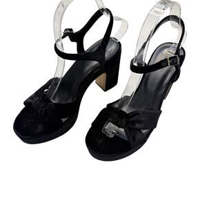 J Crew Black Velvet Block Heel Sandals Womens 8 Ankle Strap Platform Heels